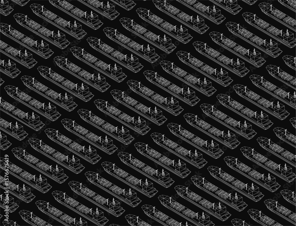 Aufkleber a black and white boat pattern features intricate geometric shapes and varying sizes on a dark backg