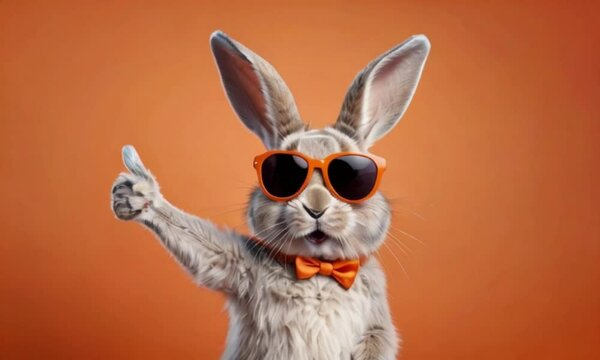 Funny easter animal pet - Easter bunny rabbit with sunglasses created with generative ai
