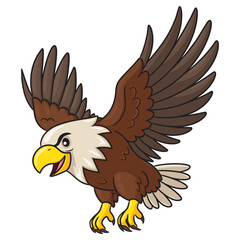Illustration of a cute cartoon eagle flying to catch.