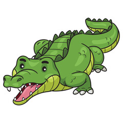 Cute and adorable green crocodile cartoon illustration.