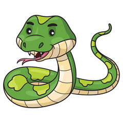Cute green snake cartoon illustration sticking out its tongue.