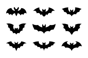 Flying Bat Silhouette Icon Set for Halloween Vector Clipart
