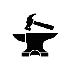 Anvil and Hammer Silhouette Icon Vector for Blacksmith and Metalwork