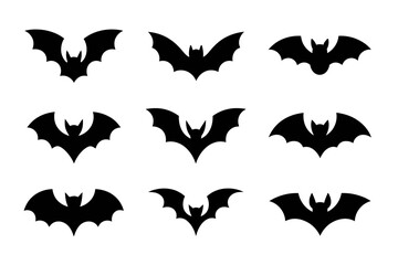 Flying Bat Silhouette Icon Set for Halloween Vector Clipart