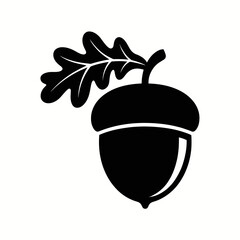 Black Silhouette Acorn with Oak Leaf Icon Clipart