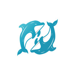 ocean animal silhouette design dolphin logo concept with black silhouette minimalist simple illustration of ocean product brand template