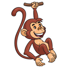 Cute cartoon monkey illustration hanging happily.