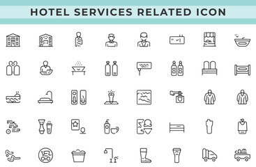 Hotel Services Line Icons Set Hospitality Travel and Accommodation Essentials