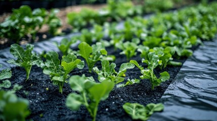 Fototapeta premium Close-up of young greens growing in rows
