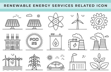 Obraz premium Renewable Energy Line Icon Set Eco Power, Green Technology & Sustainability Symbols