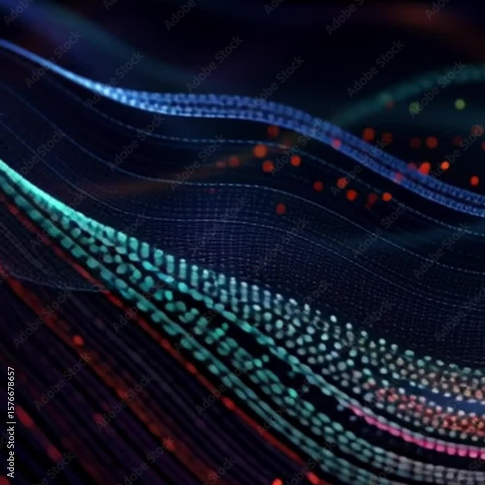 Poster abstract multicolored wave animation with particles