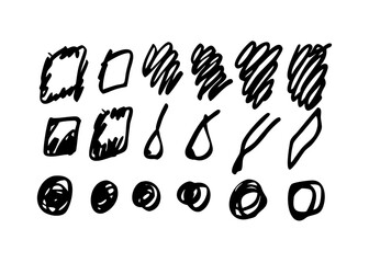 Hand drawn black sketch elements set on white background.
