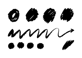 Hand drawn black sketch elements set on white background.
