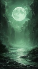 River Flowing Under Moonlight Through Mystical Cliffs
