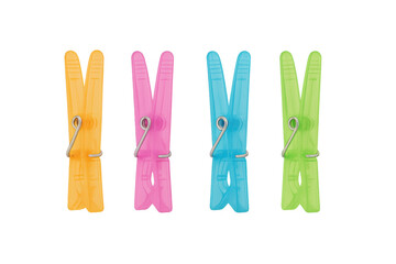 Vibrant plastic clothespins lined up neatly against clear backdrop, representing organizing, hanging, and creative household tasks