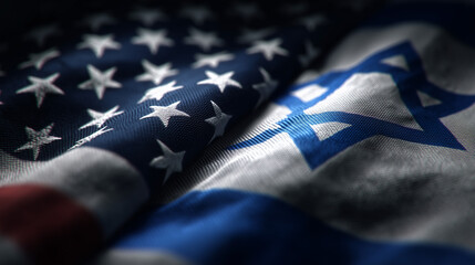 United states flag and israel flag together close-up view fabric texture symbolic representation of unity