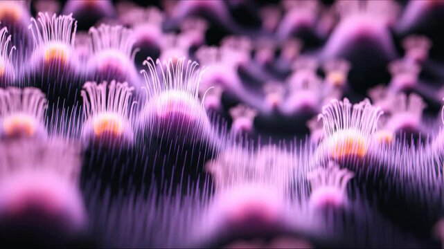 Abstract Microcosmic Scene With Colorful Glowing Bubbles And Fluid Movement In Dark Background