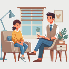 Patient and Therapist in Counseling Session Cartoon Illustration