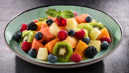 vibrant fresh fruit salad with melon berries and kiwi