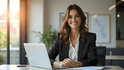 Woman sitting at a wooden table indoors with a laptop in front of her, working or studying remotely in a casual setting representing modern lifestyle and technology use