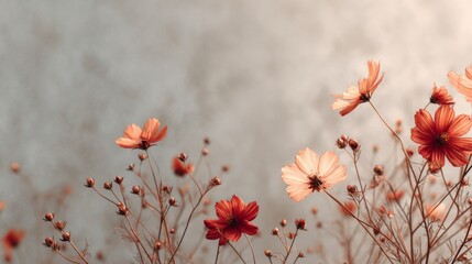 Orange Pink Cosmos Flowers in Soft Sunlight