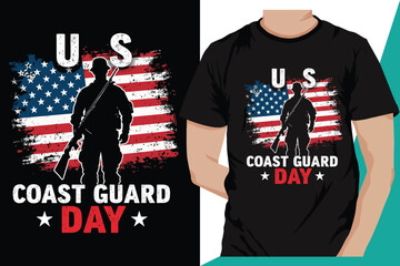 Obraz premium U S Coast Guard Day Patriotic T Shirt Design with Soldier Silhouette and American Flag