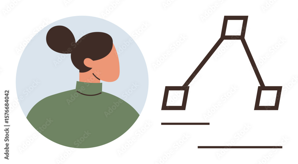 Poster womans profile in circular frame next to basic triangular diagram. ideal for teamwork, organization,