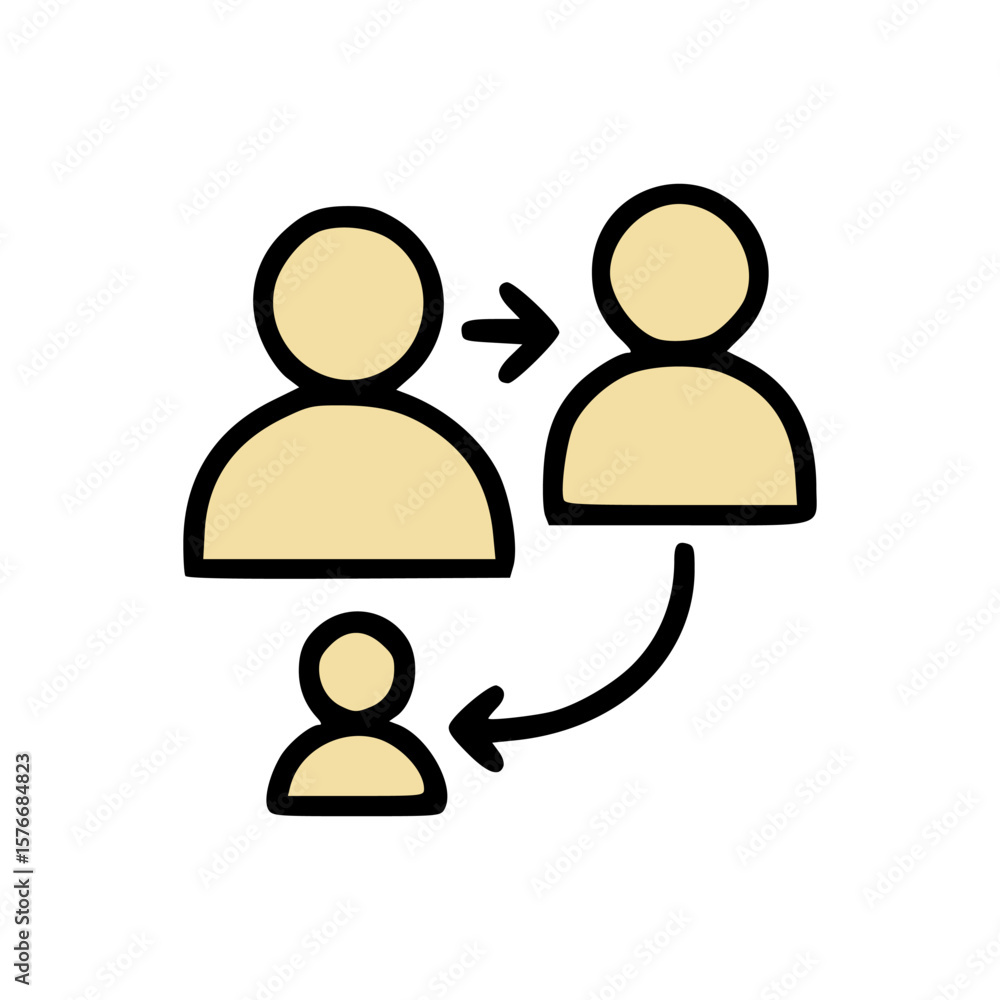 Aufkleber minimal user group icon with arrows indicating connection, social interaction, business communicatio
