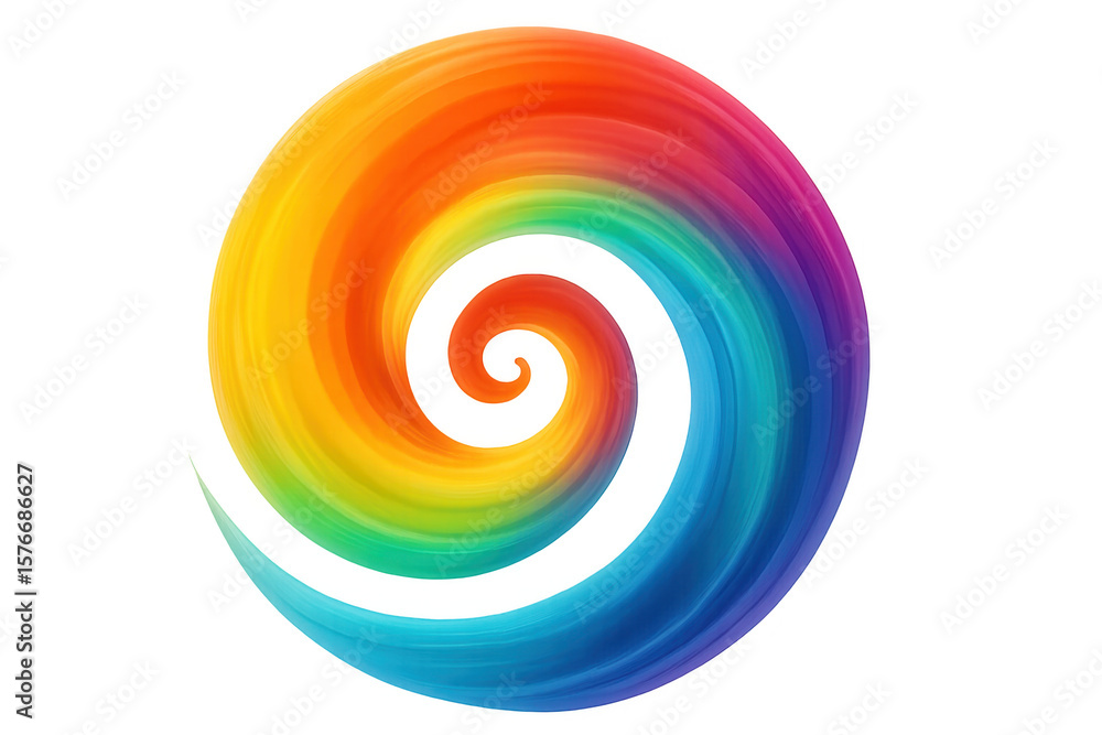 Poster vibrant rainbow vortex spiraling dynamically, swirling multicolored pattern emerging against transpa