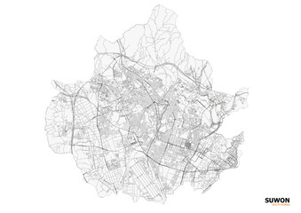 Fototapeta premium A monochrome vector map of Suwon, highlighting highways. 