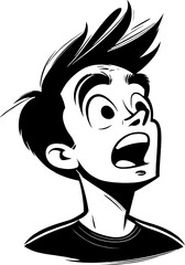 Surprised Cartoon Boy with Wide Eyes and Open Mouth