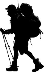 Hiker with Backpack and Trekking Poles – Outdoor Adventure Silhouette Vector