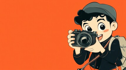 Obraz premium A Young Smiling Person Holding Up A Camera Taking Pictures