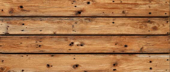 Obraz premium Horizontal planks of weathered, light brown wood showing age, texture, and small holes