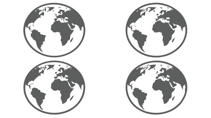 Set of Globe Icons Showing World Map Views – Americas, Europe, Africa, Asia