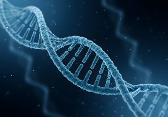 A dna double helix is shown against a dark background