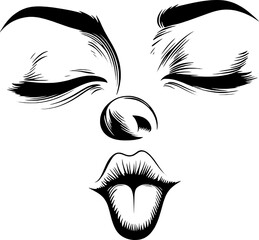 Cute Face with Closed Eyes and Tongue Sticking Out – Playful Expression Vector