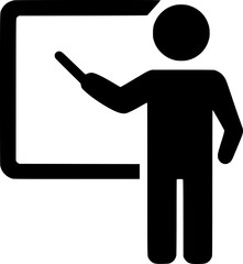 Teacher or Presenter Icon with Pointer in Front of Whiteboard – Vector Style