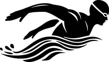 Swimmer Silhouette in Action with Flowing Water Lines – Sports Vector