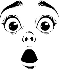 Surprised Facial Expression in Black and White Vector Style