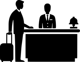 Hotel Reception Vector with Guest and Concierge Silhouettes