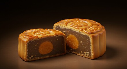 Delicious Mooncakes A Traditional Mid-Autumn Festival Treat isolated on black background