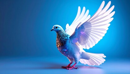 Obraz premium White Dove Wings Spread, Blue Background - Vibrant Colors