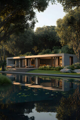 Luxurious Modernist Villa with Expansive Glass Facades Amidst Lush Landscape Reflecting Tranquility and Elegance