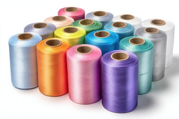 Colorful spools of thread arranged in a vibrant display, showcasing a variety of hues for crafting