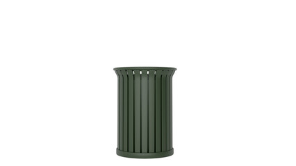 3D Render a green trash can sitting on top of a white floor