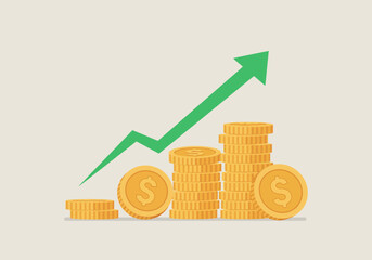 Financial Growth An Illustration of Increasing Stacked Coins with Upward Arrow Showing Positive Trend