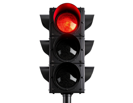 Realistic Vertical Traffic Light with Red Signal On Front View isolated on transparent background NG