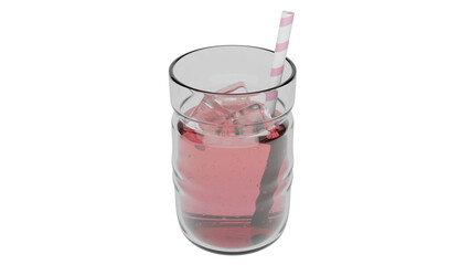 3D Render a glass of water with a straw and a pink drink