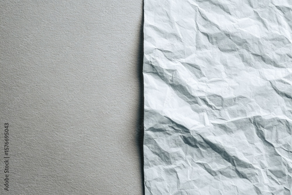 Poster a crumpled sheet of white paper rests against a smooth gray background, creating a stark contrast in